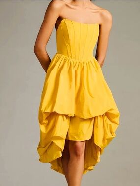 Anthropologie Bright Yellow Strapless Corset High-Low Party Dress